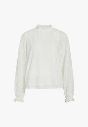 Witte blouse met lange mouwen, voorzien van een gestructureerde, patronenstof, hoge hals en gerimpelde mouwen. Casual pasvorm met een subtiel, elegant ontwerp.