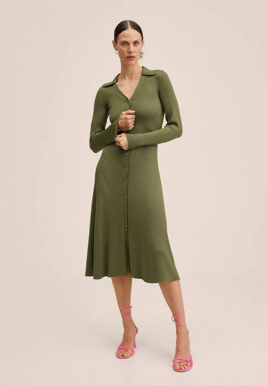 Mango RIBBOS - Jumper dress - khaki 