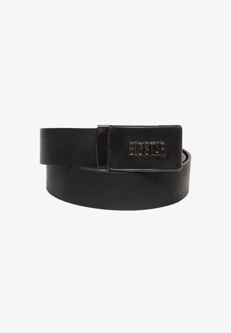 Must musta rihm, millel on ristkülikukujuline metallist pandla, millel on graveeritud "BIG STAR" logo.