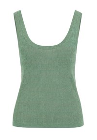 Grünes, geripptes Tanktop mit runder Ausschnittlinie und breiten Trägern, das über eine dezente Textur und eine figurbetonte Passform verfügt.