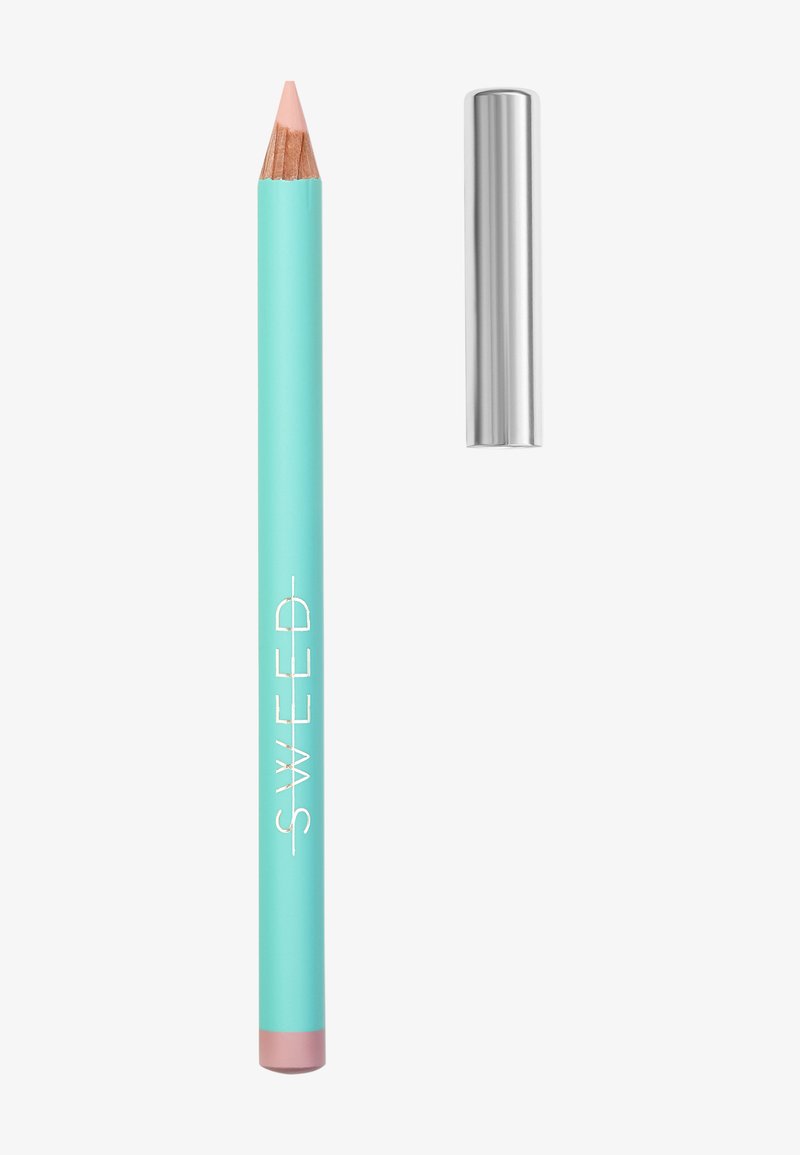 Rosa penna med en turkos kropp och en rosa botten, tillsammans med en silverfärgad metallkappa. Slät yta; inga mönster eller ytterligare accentueringsdetaljer.