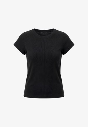 Zwart T-shirt met korte mouwen en ronde hals, met een aangesloten silhouet, gemaakt van gladde, lichte stof.