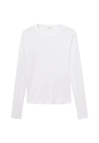 White long-sleeve t-shirt made of lightweight fabric, featuring a round neckline and a straight cut, with no visible patterns or accents.