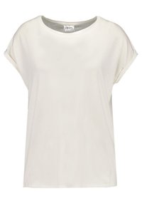 White, short-sleeve t-shirt with a relaxed fit, round neckline, and a smooth texture. Label shows "AWARE" inside the neckline.