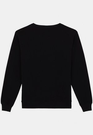 Felpa nera a girocollo con maniche lunghe, polsini e orlo ribattuti. Texture liscia, nessun motivo o accessorio visibile. Vista posteriore mostrata.