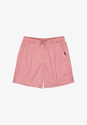 Rosa Freizeitshorts mit elastischem Bund, Kordelzug, Seitentaschen und einem kleinen schwarzen Logotag an der rechten Tasche.