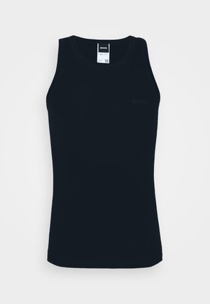 Schwarzes ärmelloses Tanktop aus Baumwolle, mit rundem Ausschnitt, figurbetonter Form und dezentem Logo auf der linken Seite.