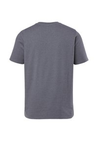 T-shirt gris uni à manches courtes et col rond, vu de dos sur fond blanc.