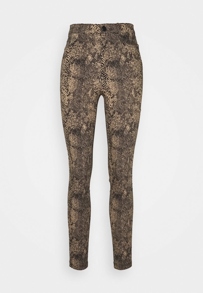 Leggings med ormtryck i bruna och svarta nyanser, med hög midja, två framfickor och en mjuk, stretchig textur.