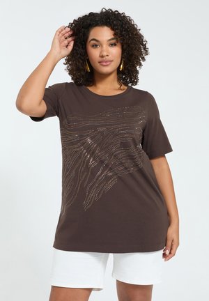 Fiorella Rubino, T-SHIRT CON HOTFIX MOTIVO ZEBRATO - Printtipaita - marrone