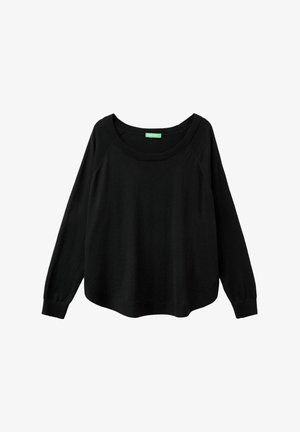 Maglione nero a maniche lunghe con scollatura ampia, polsini a costine e vestibilità rilassata. Realizzato in un tessuto morbido con una superficie liscia.