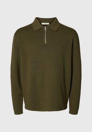 Selected, SLMTELLER FN HALF ZIP POLO NOOS - Langærmet T-shirt - kalamata