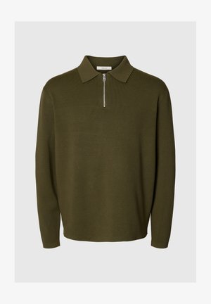 Selected, SLMTELLER FN HALF ZIP POLO NOOS - Langærmet T-shirt - kalamata