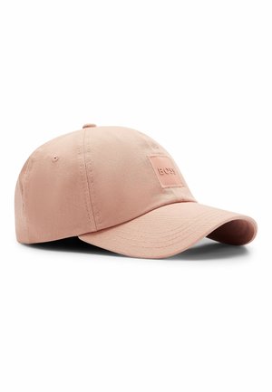 Casquette de baseball en coton rose clair avec visière courbée et écusson brodé du logo "BOSS" sur le panneau avant.