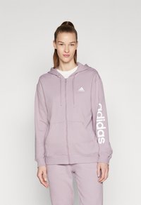 adidas Sportswear - ESSENTIALS LINEAR FULL ZIP HOODIE - Cipzáras pulóver - preloved fig/white Miniatűr kép 1