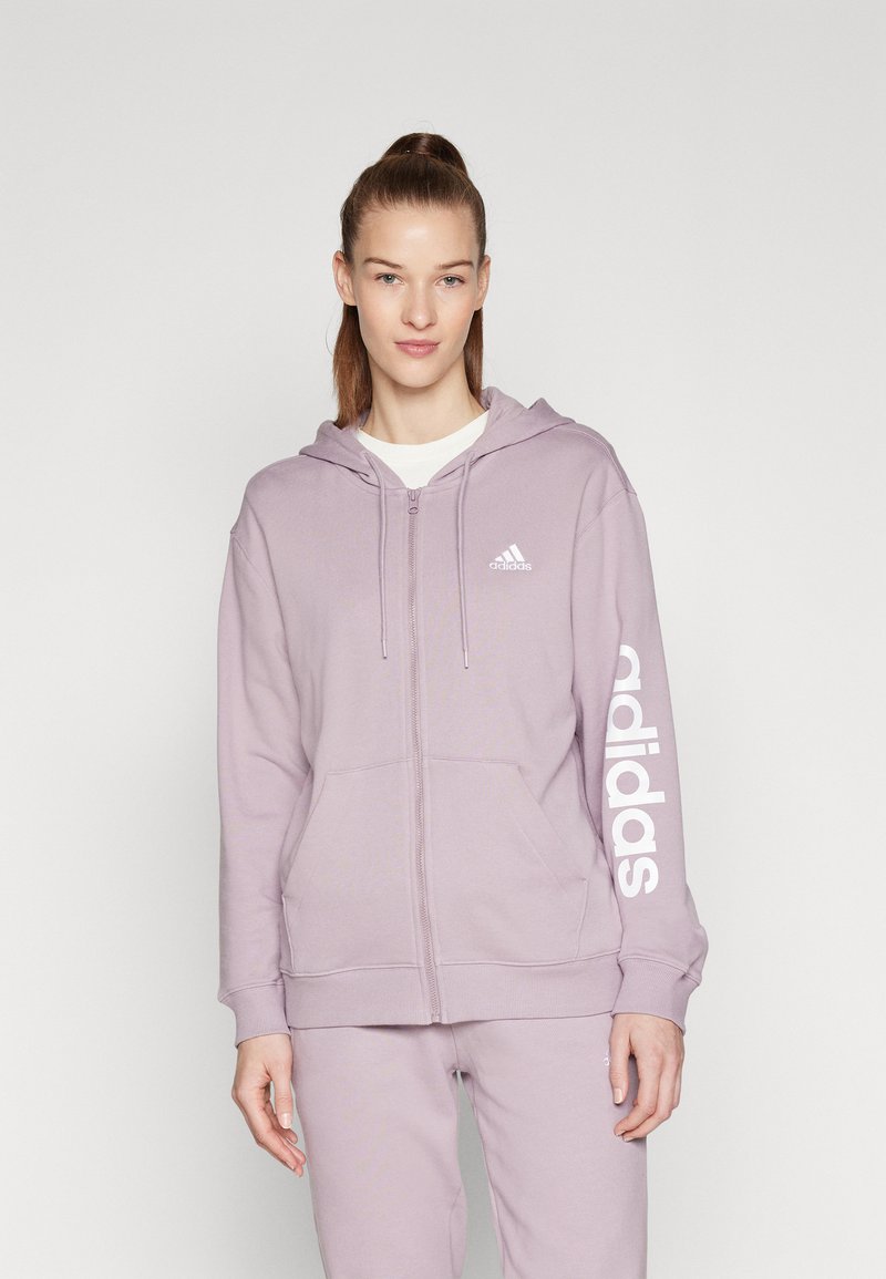 adidas Sportswear ESSENTIALS LINEAR FULL-ZIP - Mikina so zipsom - preloved fig/white