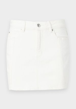 Hvit denimskjørt med en tettsittende design, med frontknapplukking, to sidelommer og lengde til midten av låret. Jevn tekstur.