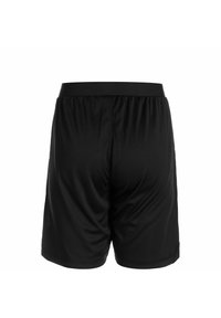 Shorts de sport noirs avec une taille élastique, présentant une texture lisse et légère, ainsi que des accents sur les panneaux latéraux pour une meilleure mobilité.
