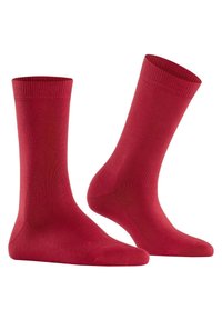 Czerwone bawełniane skarpetki w stylu crew z prążkowanym mankietem i gładką fakturą. Posiadają bezszwowe palce i smukły design dla komfortu.