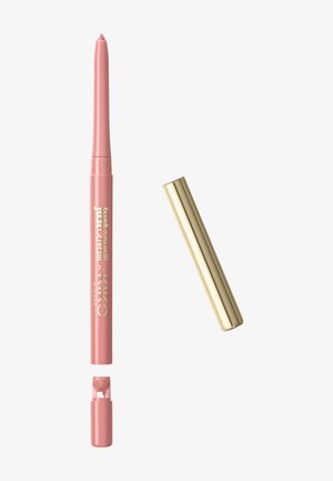 Crayon à lèvres rétractable rose avec taille-crayon intégré et embout séparé couleur or, marqué Just Cavalli x KIKO Milano.
