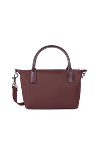 Borsa a tracolla bordeaux realizzata in materiale testurizzato; presenta due manici e una tracolla staccabile. Design semplice con minimi dettagli in metallo.