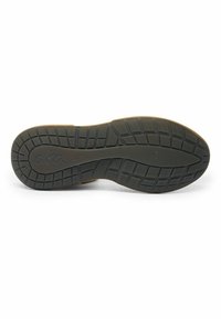Suola di scarpa in gomma nera con battistrada a motivo, caratterizzata da una superficie texturizzata e un dettaglio con logo. Taglia 37 contrassegnata sulla suola.