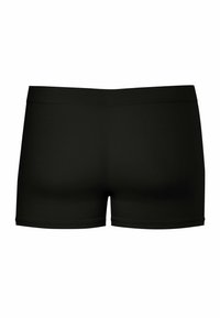 Shorts hipster noirs en tissu lisse, dotés d'une large ceinture et de jambes courtes avec un design simple et sans couture.