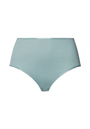 High-waisted underwear in soft, light blue fabric with a smooth texture, featuring a seamless waist and leg openings for comfort.