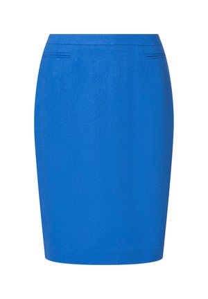 Maßgeschneiderter Bleistiftrock in leuchtendem Blau, gefertigt aus strukturiertem Stoff. Verfügt über ein elegantes Design mit dezenten vorderen Falten und einer figurbetonten Silhouette.