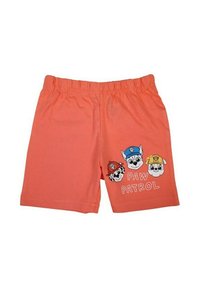 Shorts corail en coton, dotés d'une ceinture élastique et imprimés avec des images de trois chiens de dessin animé accompagnées du texte "PAW PATROL".