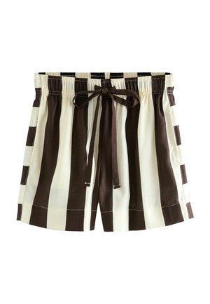 Gestreepte zwemshorts met afwisselend bruine en crèmekleurige tinten, elastische tailleband, trekkoord en zijzakken. Zachte stof en losse pasvorm.