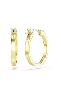 Pendientes de aro de oro con un acabado pulido, que presentan una forma redonda y elegante, y un cierre articulado para un ajuste seguro.