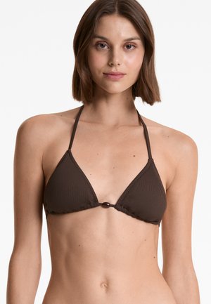 OYSHO RIB TRIANGLE - Bikini top - mottled brown
