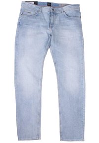 Ljust blå denimjeans med raka ben, fem fickor och en subtil blekt tvätt. Har en märkesetikett vid midjan.