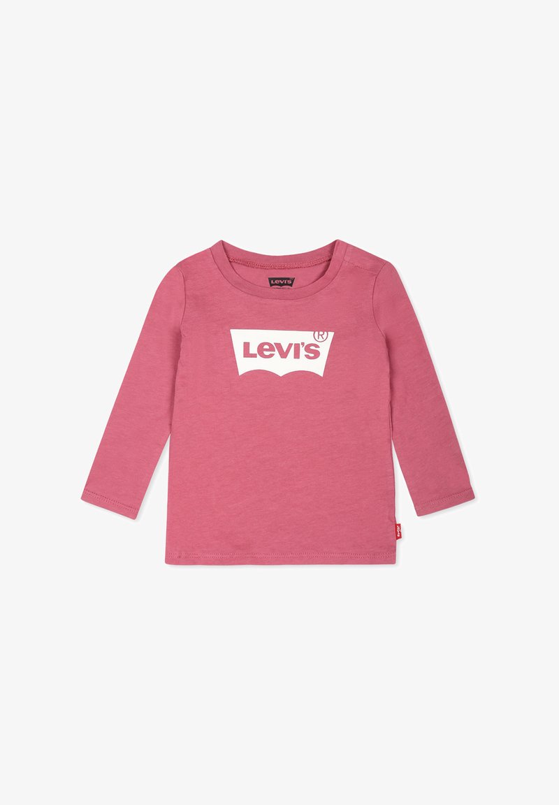 Maglietta a maniche lunghe rosa in cotone, con una grafica del logo bianco Levi's al centro, scollatura rotonda e orlo dritto.
