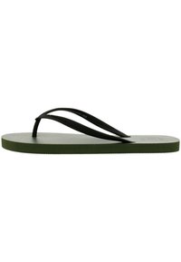 Green flip-flop with a textured sole, featuring black rubber straps. The design is minimalistic with a flat profile and no additional accents.