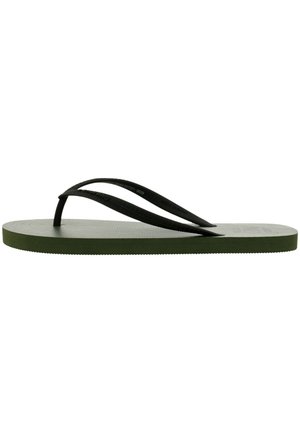 Green flip-flop with a textured sole, featuring black rubber straps. The design is minimalistic with a flat profile and no additional accents.