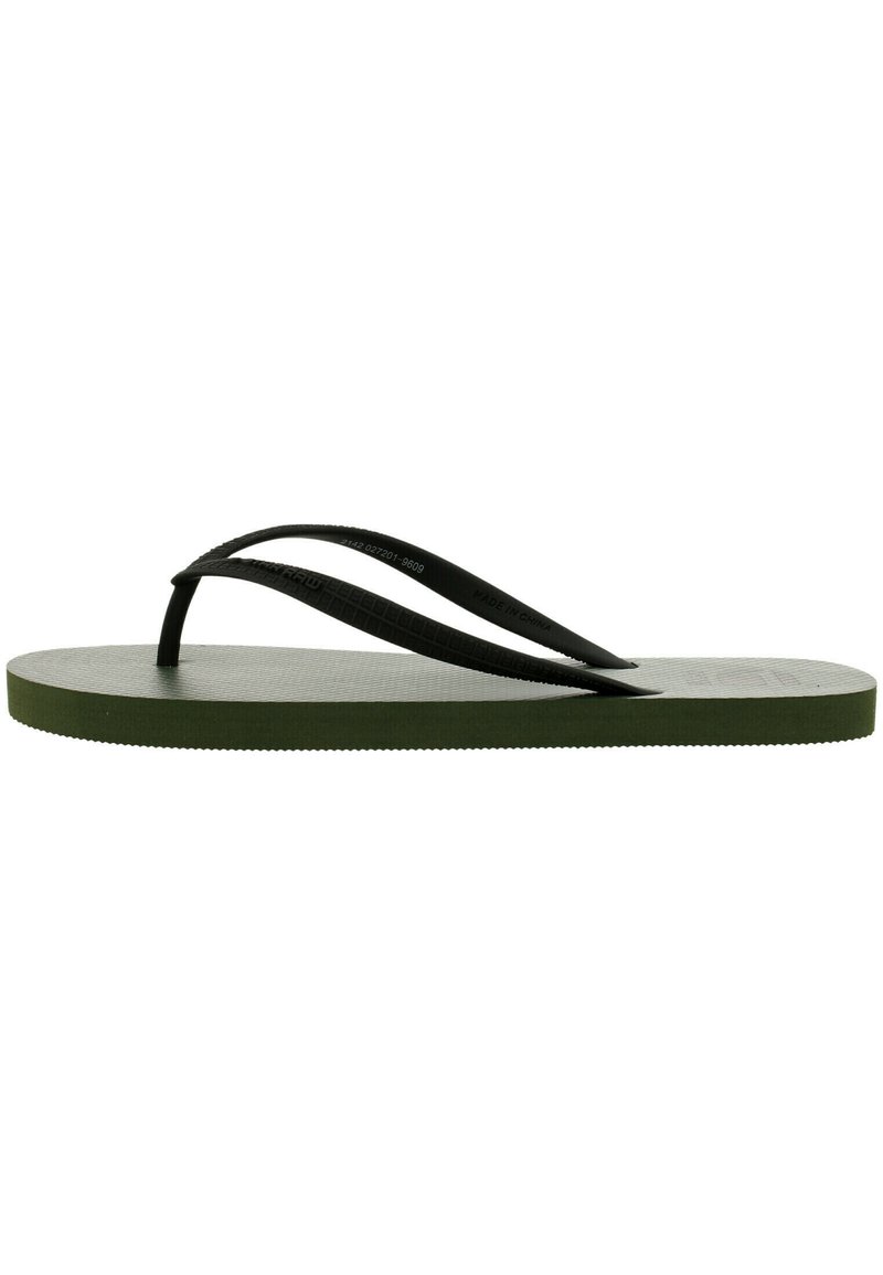 Green flip-flop with a textured sole, featuring black rubber straps. The design is minimalistic with a flat profile and no additional accents.