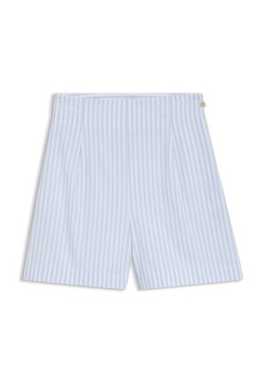 Γαλάζια και λευκά κάθετα ριγέ σορτς μέχρι το γόνατο με ψηλή μέση και φερμουάρ στο πλάι.