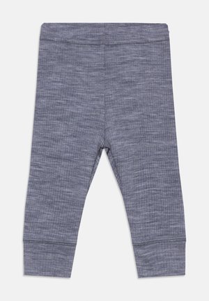 Bløde, ribbede, grå småbørnsleggings med elastisk talje og manchetter ved anklerne, vist fladt på en hvid baggrund.
