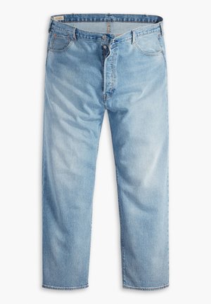Jeans in denim blu chiaro con una vestibilità comoda, cinque tasche, chiusura con bottone e cuciture in contrasto lungo le cuciture.
