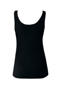 Czarny bezrękawnik wykonany z miękkiego, elastycznego materiału. Posiada okrągły dekolt i dopasowany krój, idealny do warstwowego noszenia lub na co dzień.