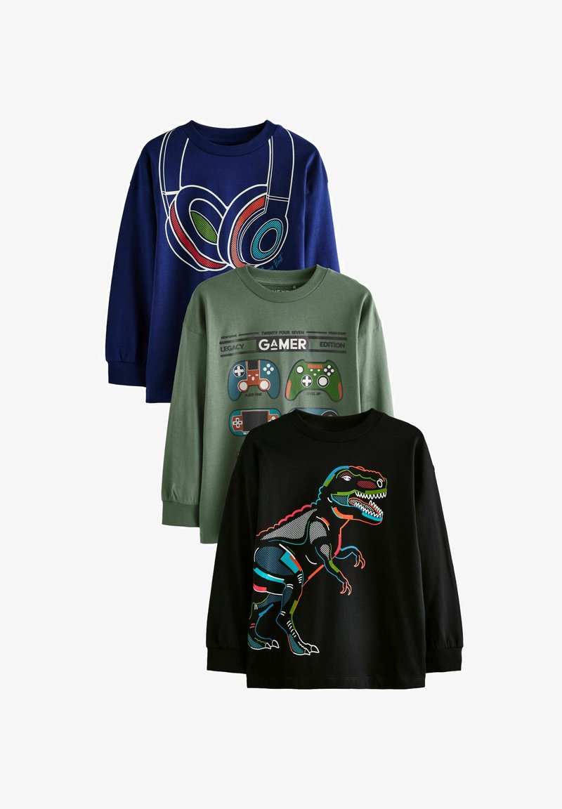 Next GRAPHIC 3 PACK REGULAR FIT - Top dugih rukava - green blue gaming