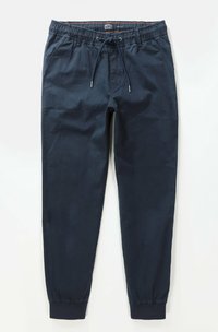 Navyblauwe joggingbroek gemaakt van een katoenmix, met een elastische tailleband, trekkoord en taps toelopende boorden. Inclusief twee zijzakken.