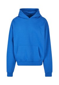 Niebieska bluza z kapturem wykonana z miękkiego materiału. Posiada kieszeń kangurkę, ściągacze na rękawach oraz luźny krój. Brak widocznego logo.