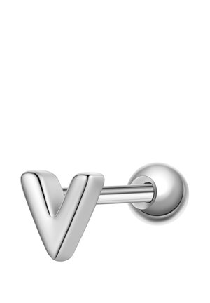 Sølvmetal ørestik med en V-formet front og en rund bagpå på en hvid baggrund.