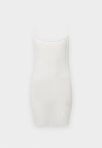 Λευκό ριμπ φόρεμα με εφαρμοστή γραμμή, λεπτές τιράντες και ίσια λαιμόκοψη. Φτιαγμένο από απαλό, ελαστικό ύφασμα.