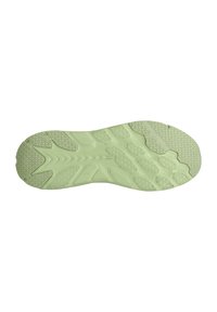 Suola della scarpa in gomma verde chiaro con modelli di grip testurizzati, caratterizzata da un design ondulato e un battistrada a forma di diamante per una migliore trazione.