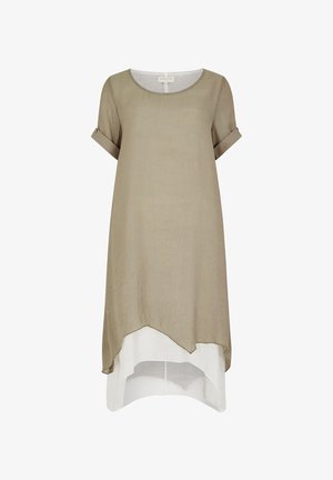 Apricot, APRICOT SHIMMER TURN UP SLEEVE DRESS - Φόρεμα ημέρας - brown