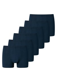 Boxer-briefs pour hommes en bleu foncé, dotés d'un tissu doux et extensible, d'un design ajusté et d'une poche anatomique, sans marquage ni motifs visibles.